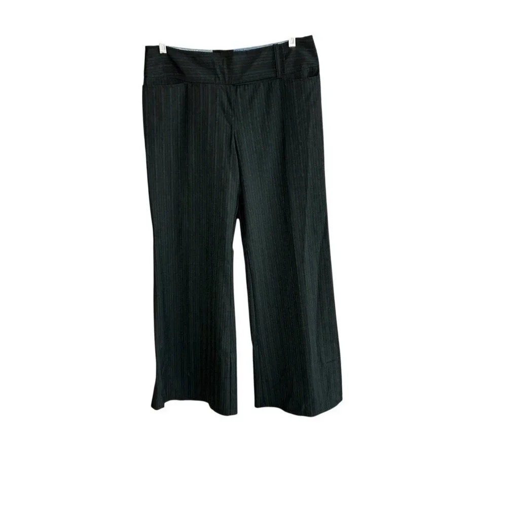 George Women's Black Pants Satin Waist Stripe Flat Front Wide Leg Size 12 - Picture 1 of 9